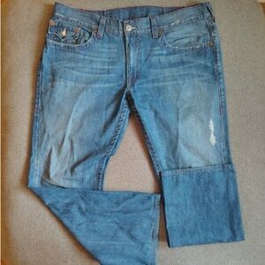 Y2K True Religion Straight Leg Jeans Heavy Red Stitch Flap Men 42x31 Grunge Vtg